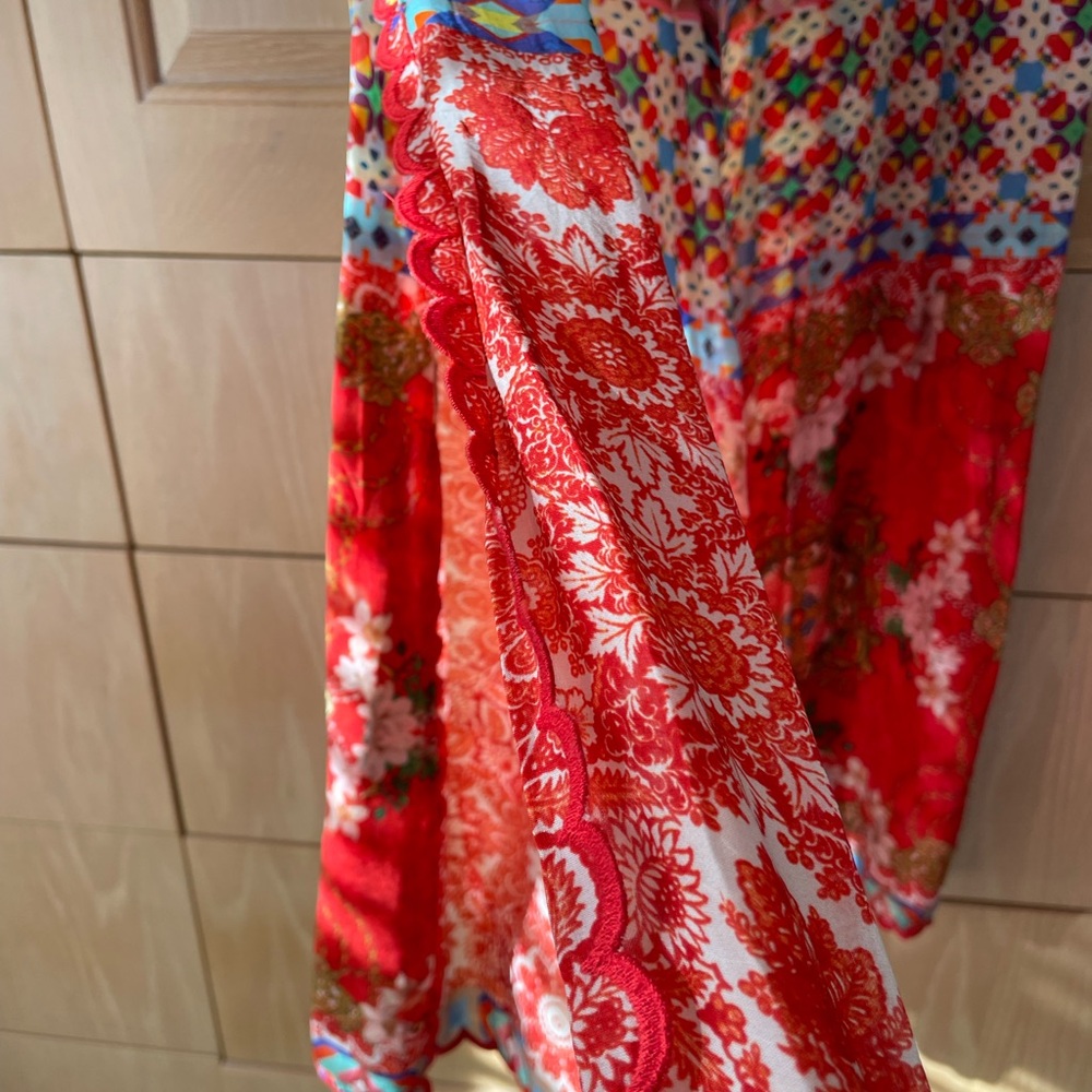 NWT Johnny Was Red Orange Multicolor Split Wide Leg Pants - Picture 6 of 7